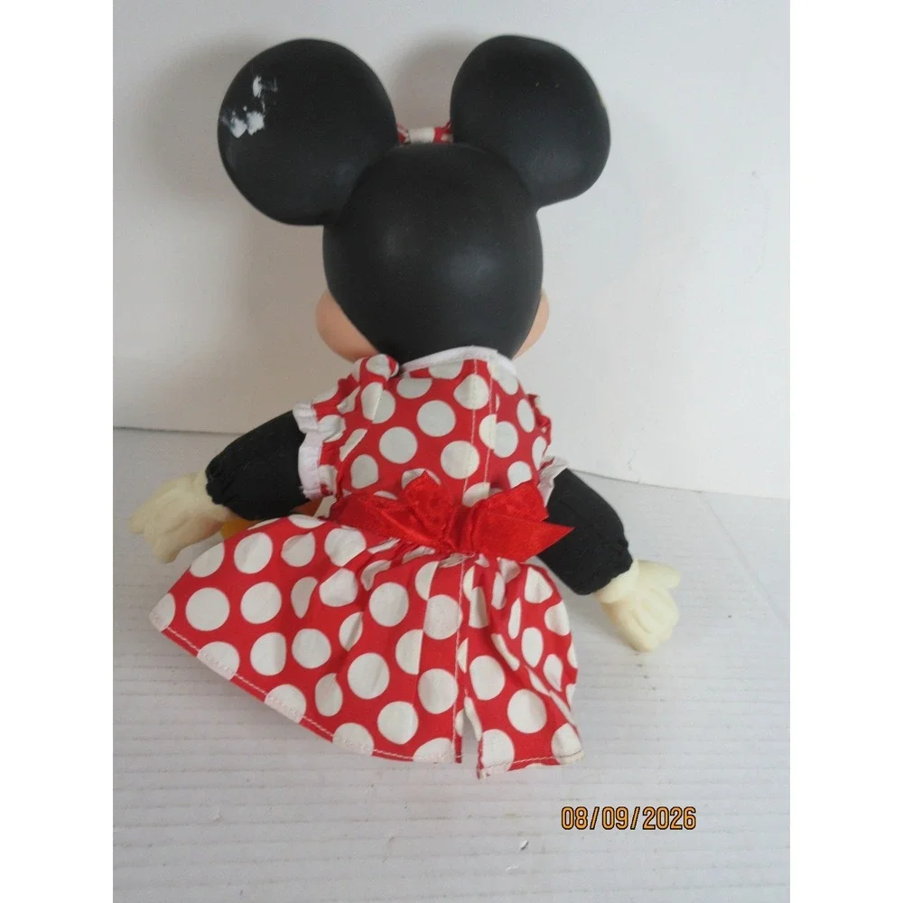 Disney Minnie Mouse Plush Doll Red Polka Dot Dress Vinyl Head Vintage Style